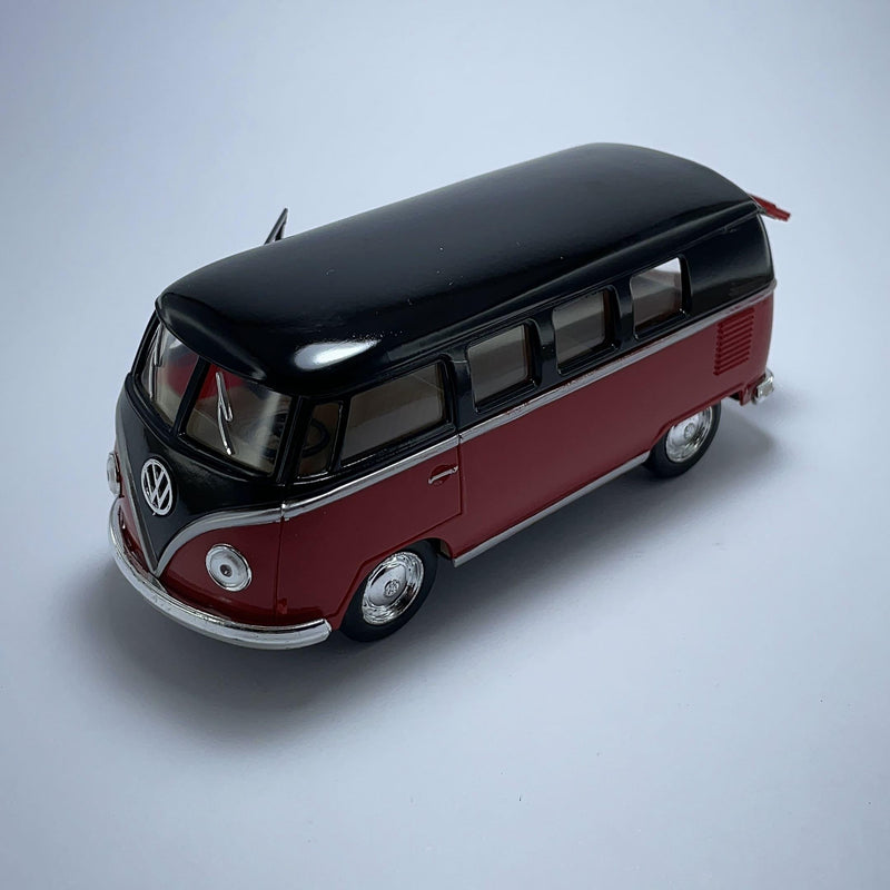 Miniatura Carro Antigo Clássico 1962 Kombi Classical Bus Vermelha e Preta Escala 1/36