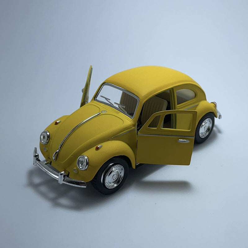 Miniatura Carrinho Antigo Clássico Brasileiro Volkswagen Fusca 1967 Amarelo Fosco Escala 1/36