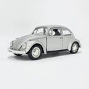 Miniatura Antigo Clássico Nacional Volkswagen Fusca Beetle Abre Capô Prata Escala 1:36