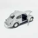Miniatura Antigo Clássico Nacional Volkswagen Fusca Beetle Abre Capô Prata Escala 1:36