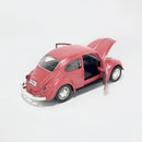 Miniatura Antigo Clássico Nacional Volkswagen Fusca Beetle Abre Capô Vermelho Fosco Escala 1:36