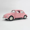 Miniatura Antigo Clássico Nacional Volkswagen Fusca Beetle Abre Capô Rosa Escala 1:36